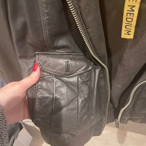 Brown leather hooded jacket